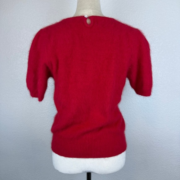 VTG 90's PRONTO GOLD Red Angora & Lambswool Short Sleeve Sweater Top Women's Sm - Picture 4 of 7